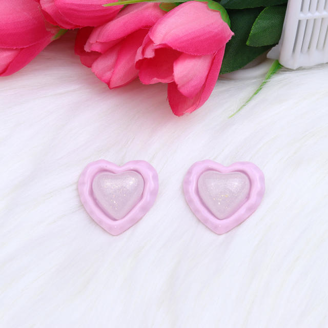 Sweet candy color heart shape acrylic studs earrings