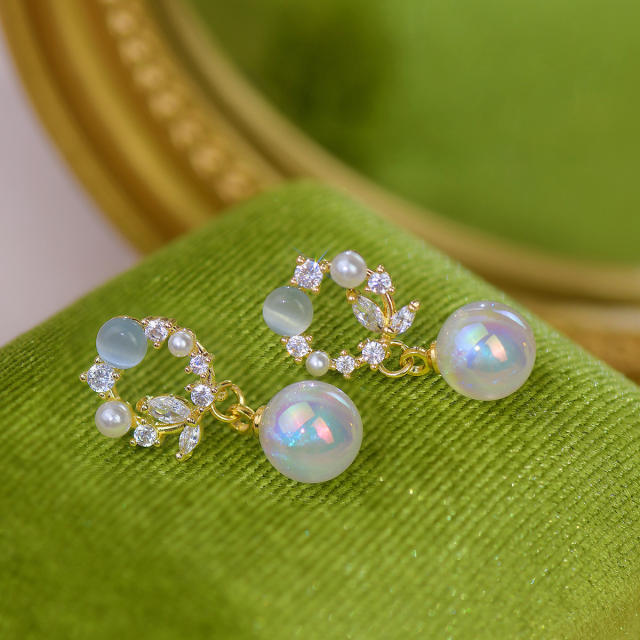 Elegant opal stone drop copper earrings
