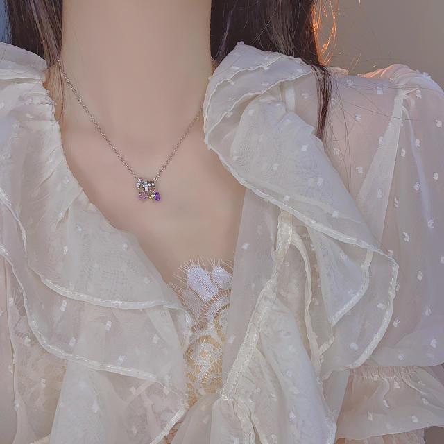 Delicate pink heart amethyst pendant copper necklace