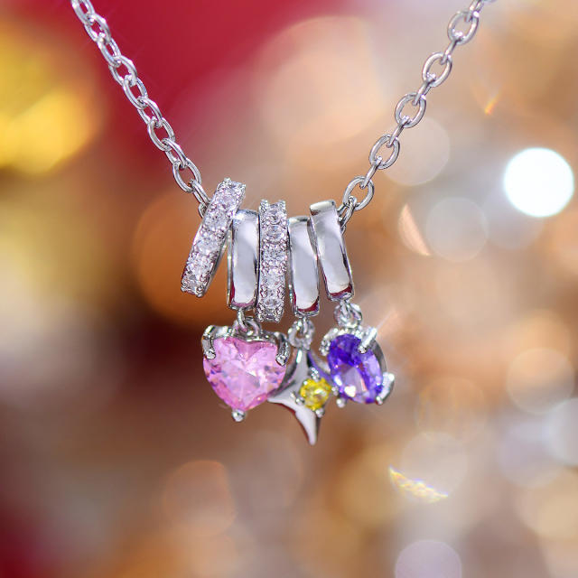 Delicate pink heart amethyst pendant copper necklace