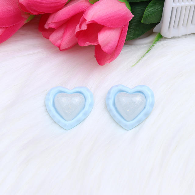 Sweet candy color heart shape acrylic studs earrings