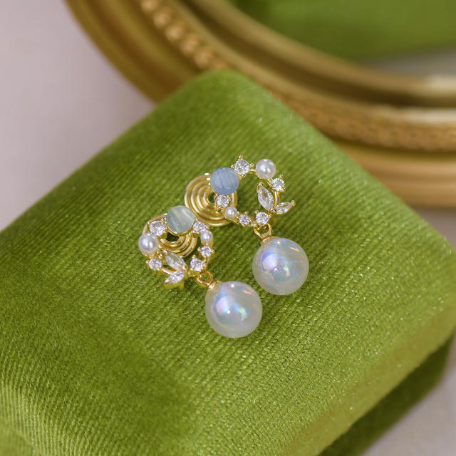 Elegant opal stone drop copper earrings