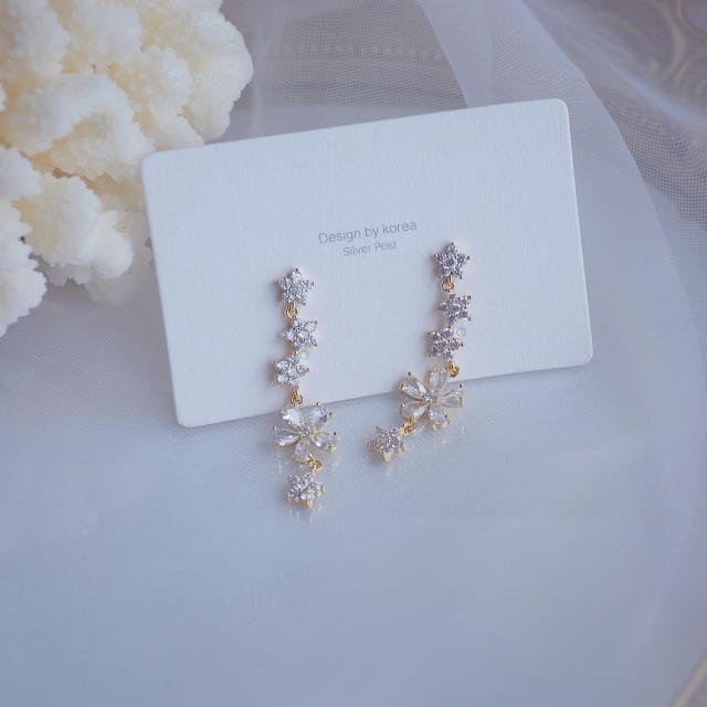 Delicate cubic zircon flower earrings