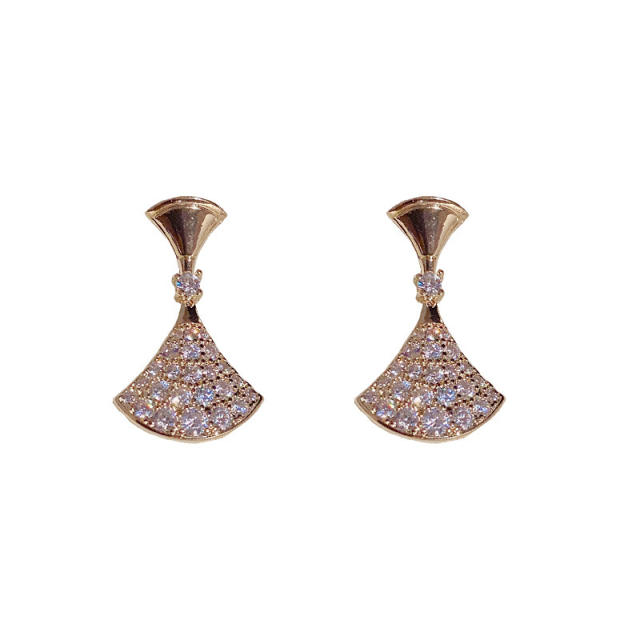 925 needle diamond fan copper earrings