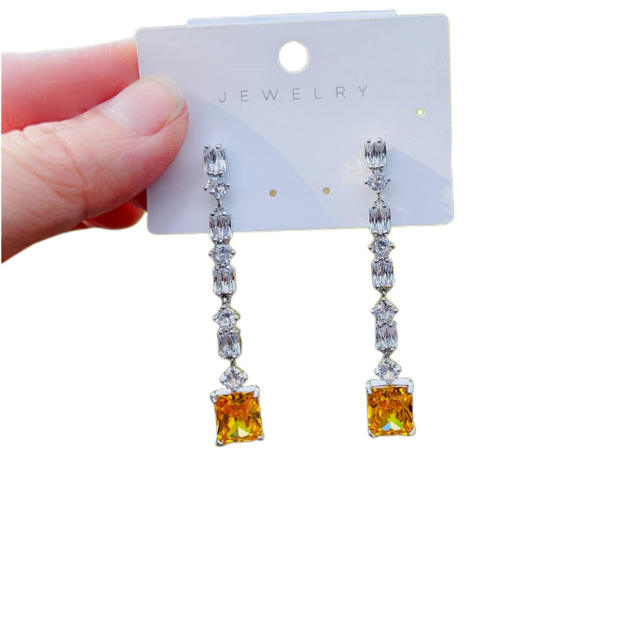 925 needle elegant color cubic zircon copper long earrings