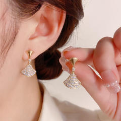925 needle diamond fan copper earrings