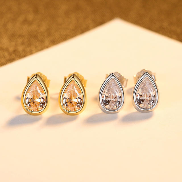 925 sterling silver teardrop cubic zircon tiny studs earrings