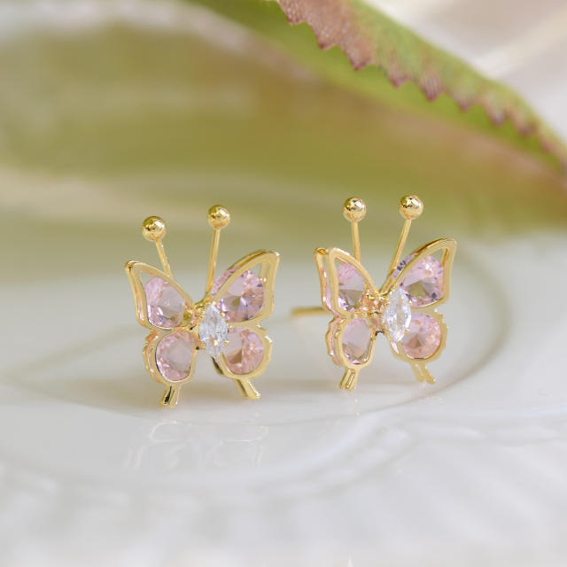 Sweet color cubic zircon butterfly studs earrings