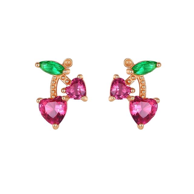 925 sterling silver sweet cherry cubic zircon studs earrings