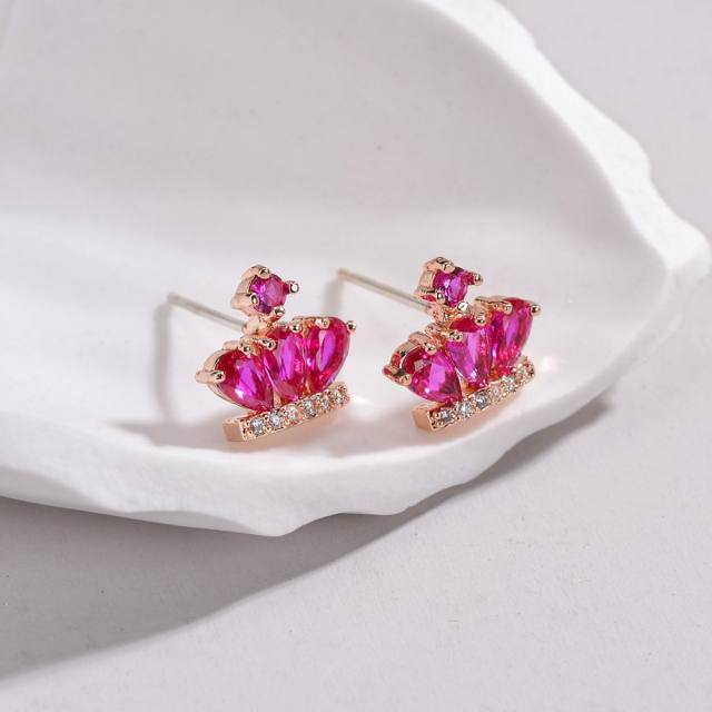 925 needle color cubic zircon cute copper studs earrings