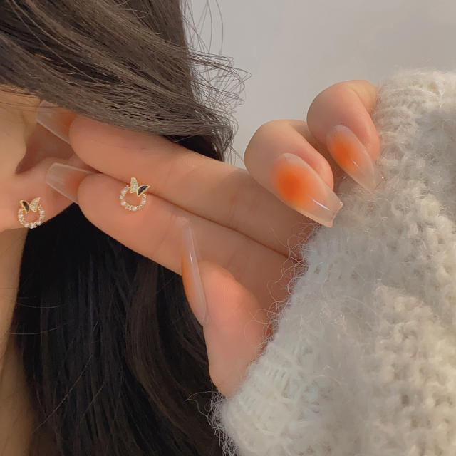 Korean fashion sweet black tiny butterfly circle studs earrings