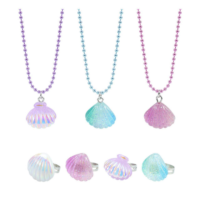 Ocean trend colorful shell pendant girls necklace rings