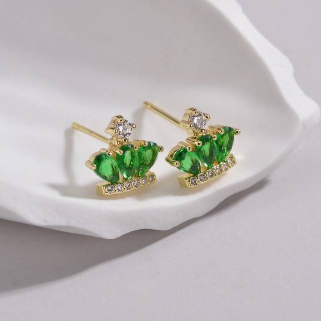 925 needle color cubic zircon cute copper studs earrings