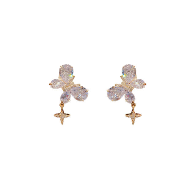 Delicate color cubic zircon butterfly copper earrings