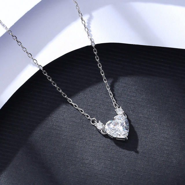 925 sterling silver heart cut cubic zircon dainty necklace