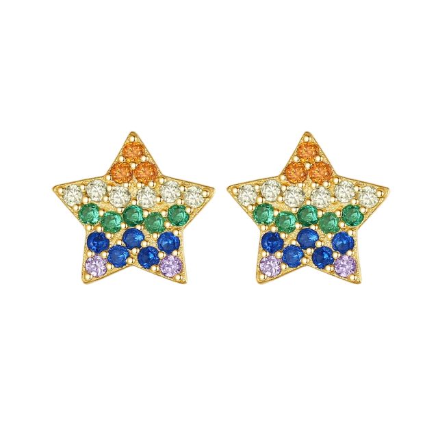 925 sterling silver rainbow cz pave setting star tiny studs earrings