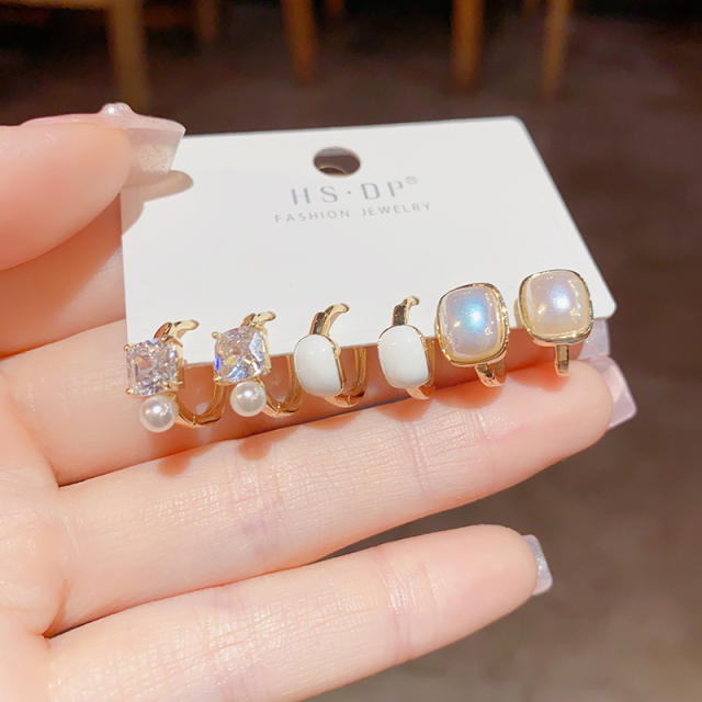 Elegant faux pearl copper small hoop huggie earrings
