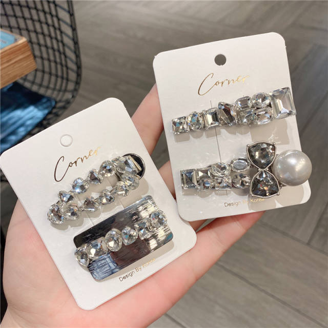 Y2k Silver color clear glass crystal metal duckbill hair clips