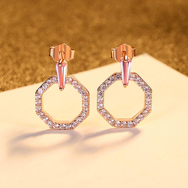 Sweet pink cubic zircon geometric 925 sterling silver studs earrings