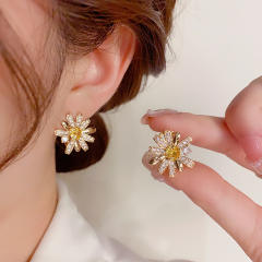 Summer diamond daisy flower copper studs earrings