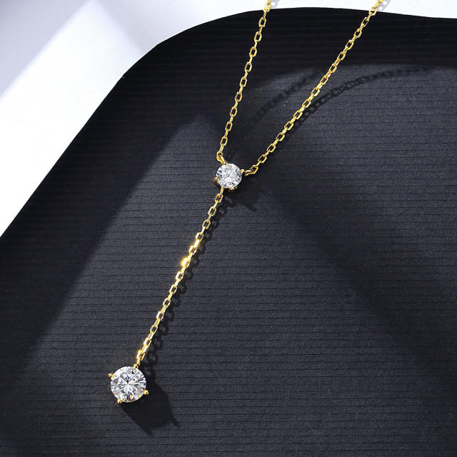 925 sterling silver dainty diamond lariat necklace