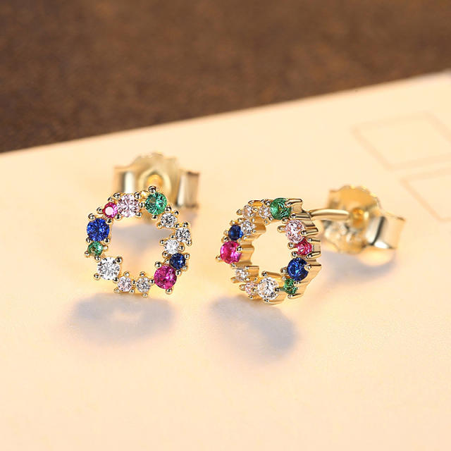925 sterling silver rainbow cz circle tiny studs earrings