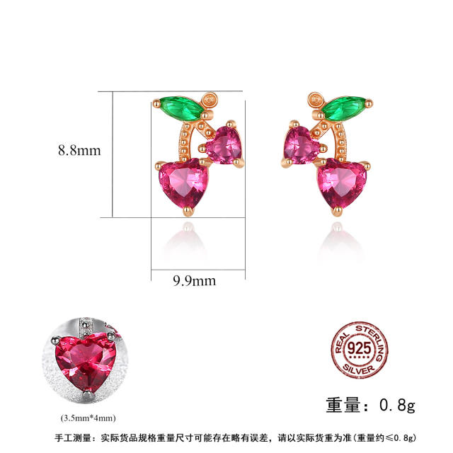 925 sterling silver sweet cherry cubic zircon studs earrings