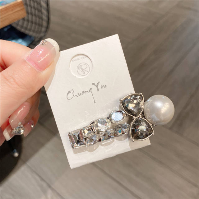 Y2k Silver color clear glass crystal metal duckbill hair clips