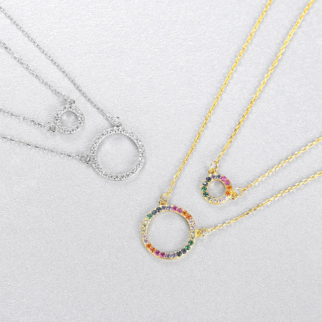 925 sterling silver two layer rainbow cz circle dainty necklace