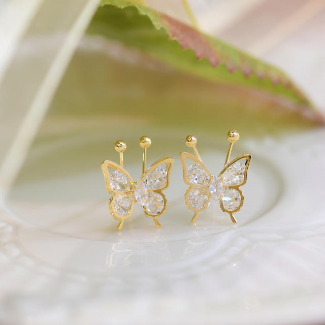 Sweet color cubic zircon butterfly studs earrings