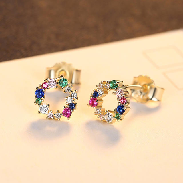 925 sterling silver rainbow cz circle tiny studs earrings
