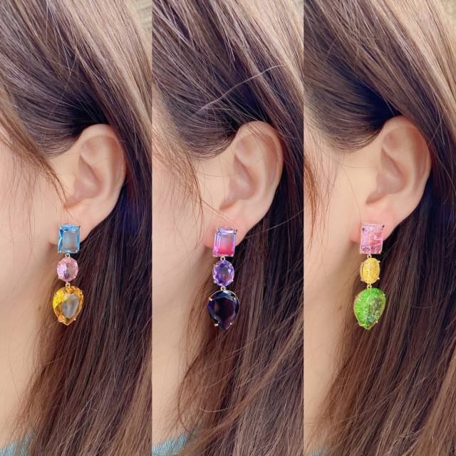 925 needle candy color cubic zircon copper earrings