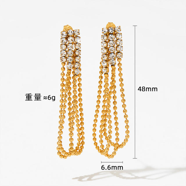 Delicate cubic zircon stainless steel chain tassel earrings