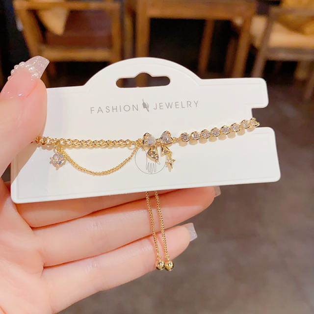 Delicate diamond butterfly copper slide bracelet