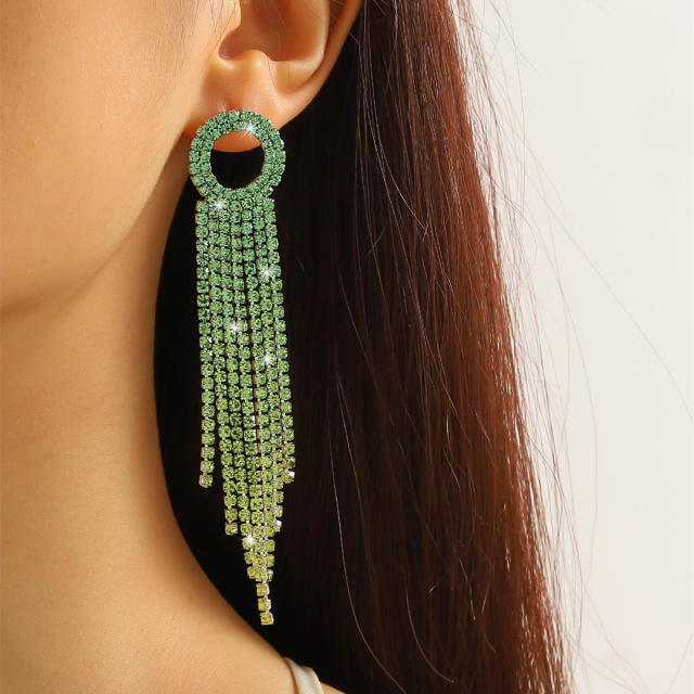 Elegant colorful diamond tassel long party earrings