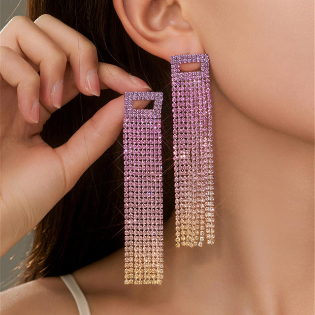 Luxury colorful diamond tassel geometric party long earrings
