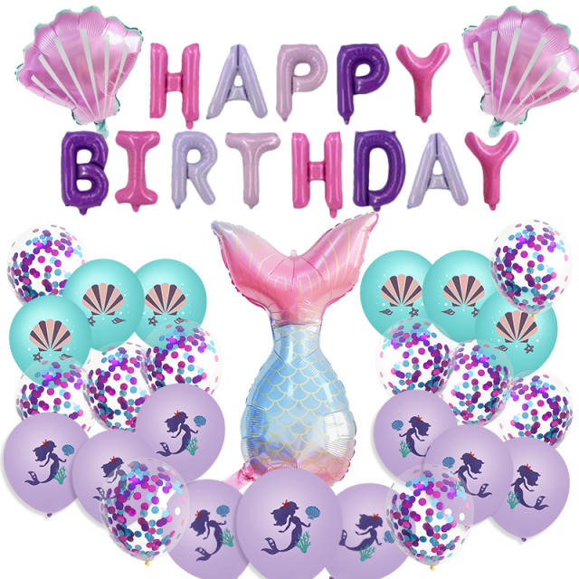 Hot sale mermaid theme happy birthday party balloons set