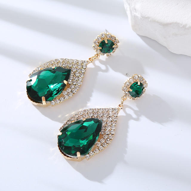 Elegant color glass crystal drop earrings