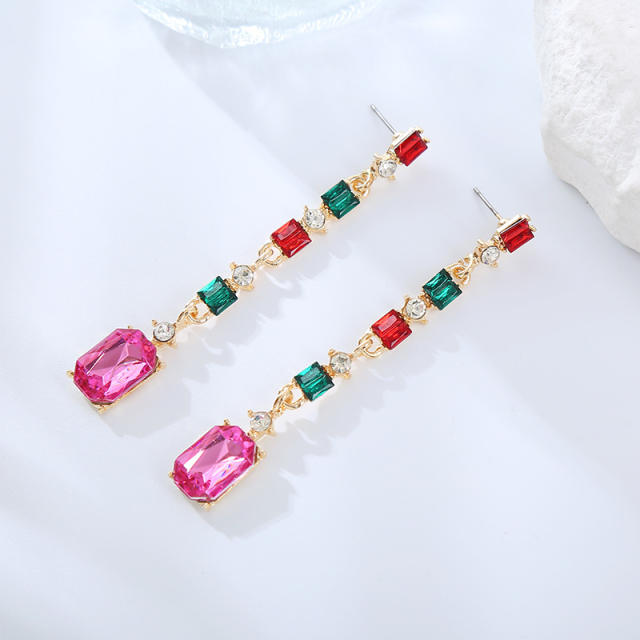 Delicate color glass crystal statement long earrings