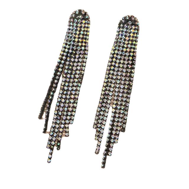 Luxury colorful diamond tassel long party earrings