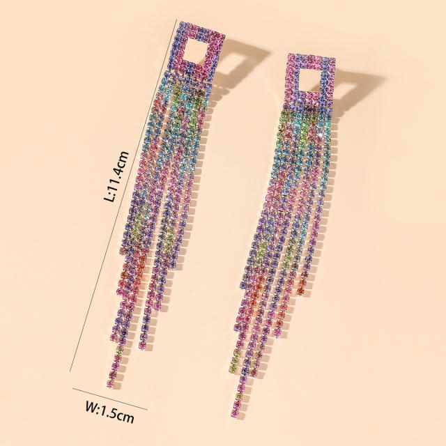 Luxury colorful diamond tassel party long earrings