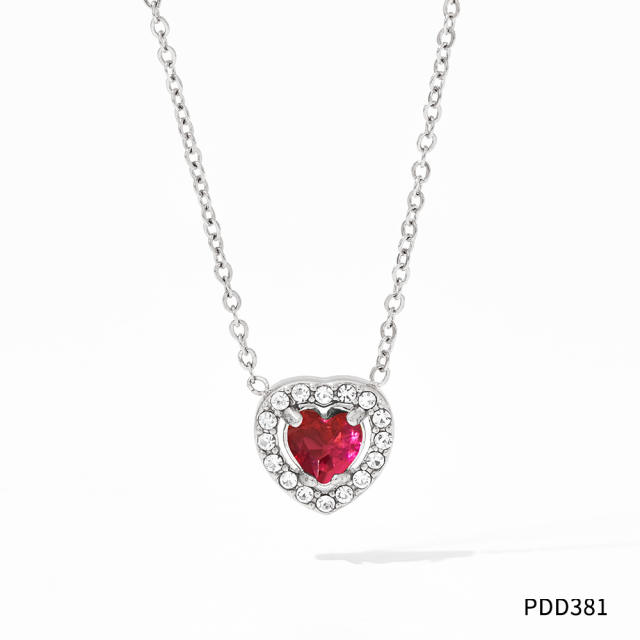 Dainty color heart cubic zircon stainless steel necklace