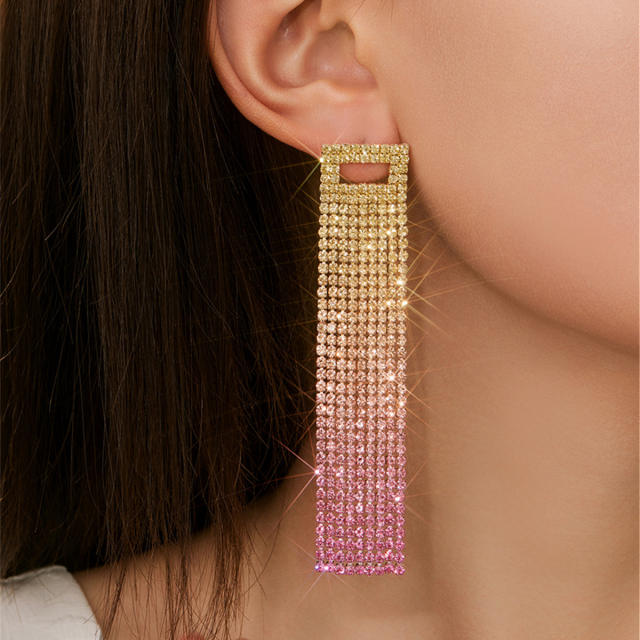 Luxury colorful diamond tassel geometric party long earrings