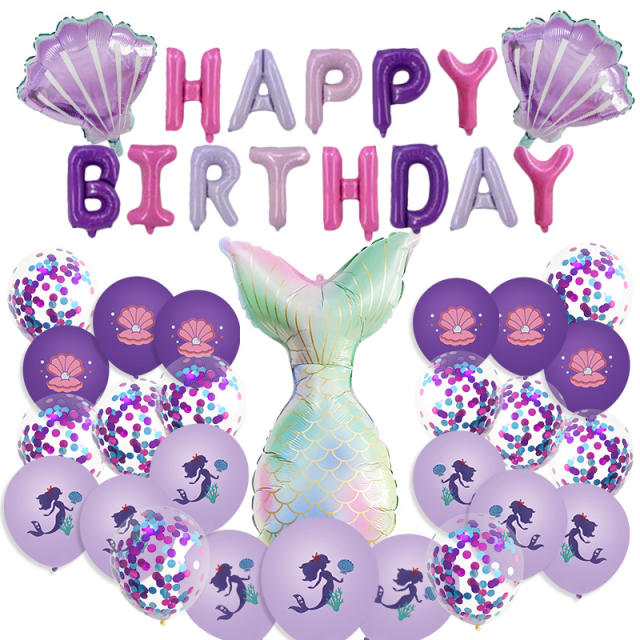 Hot sale mermaid theme happy birthday party balloons set