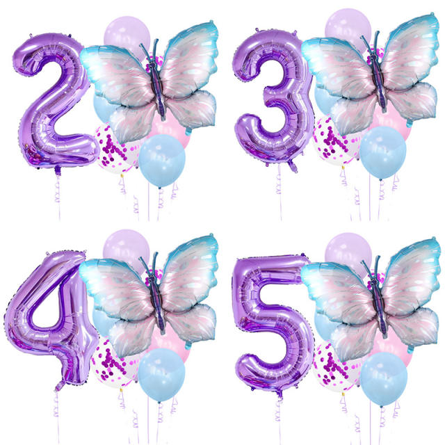 10pcs sete purple color butterfly party balloon set