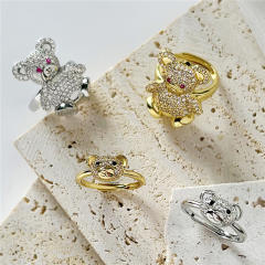 Cute diamond bear gold plated copper rings
