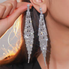 Delicate full diamond tassel wedding earrings