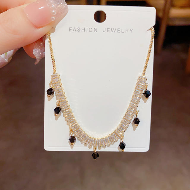 Delicate diamond tassel copper necklace