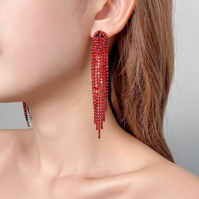 Luxury colorful diamond tassel long party earrings