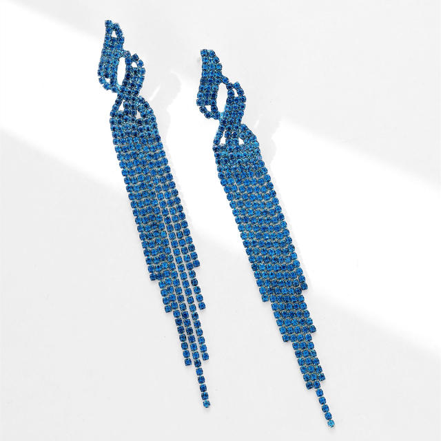 Delicate colorful rhinestone tassel long party earrings